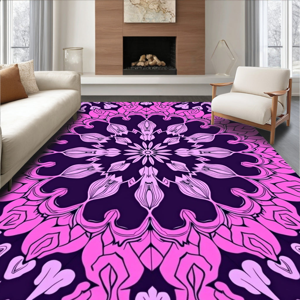 Mandala Pink Floral Symmetric Design Rug