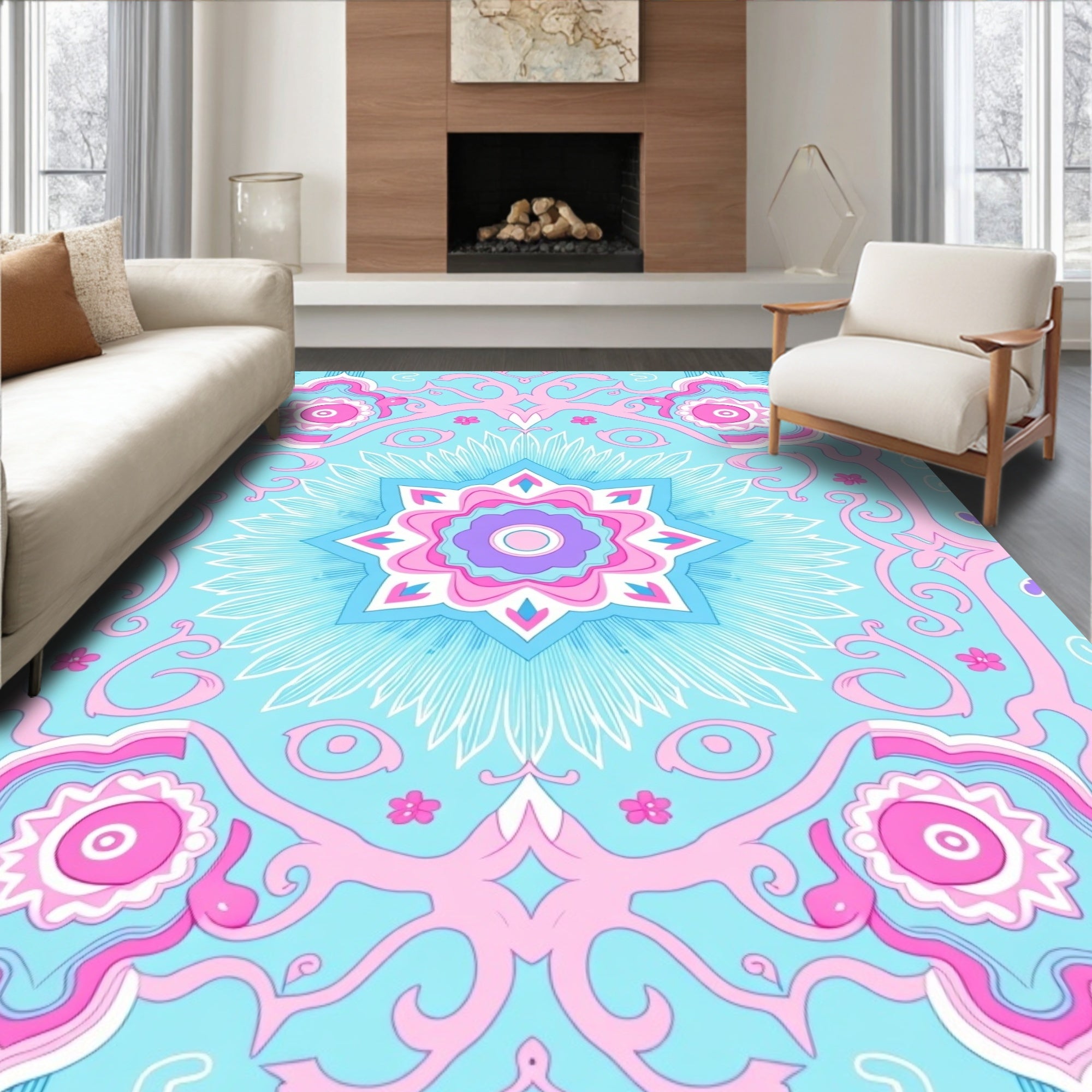 Pastel Floral Mandala Swirl Rug