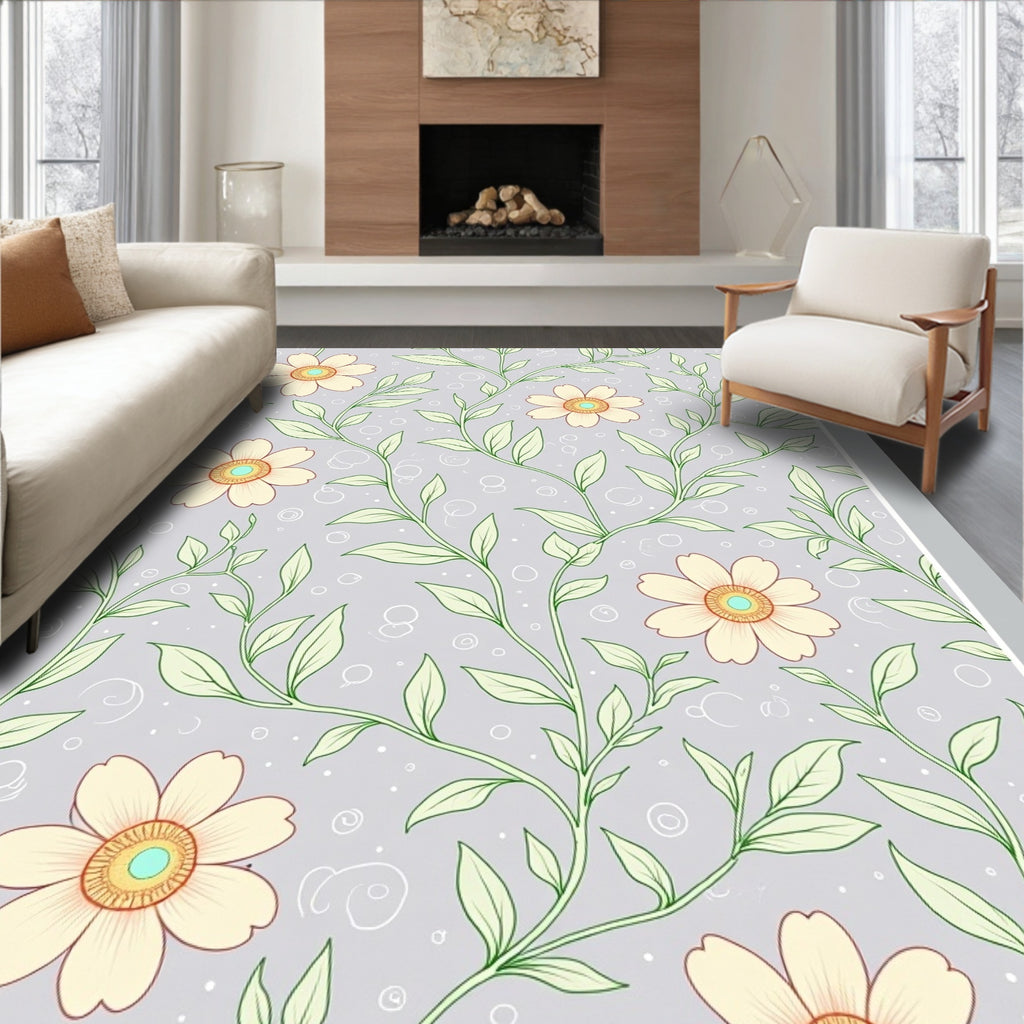Delicate Floral Vine Pattern Rug