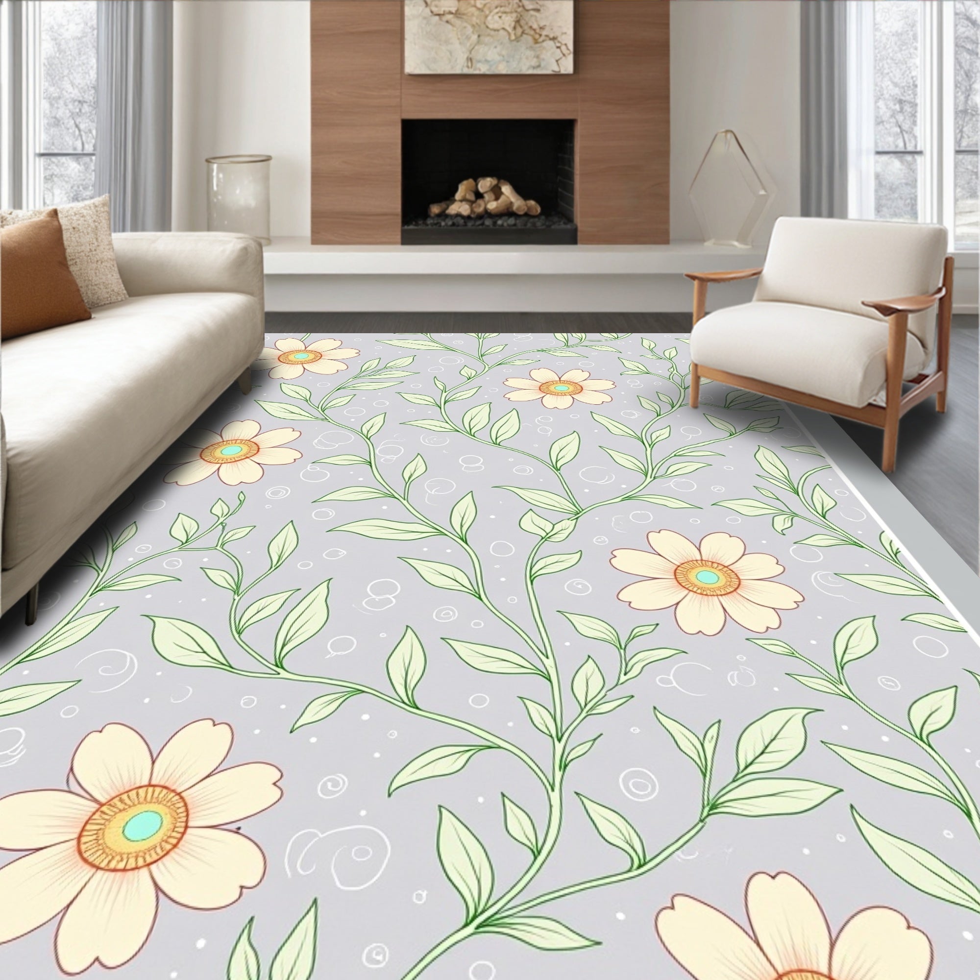 Delicate Floral Vine Pattern Rug