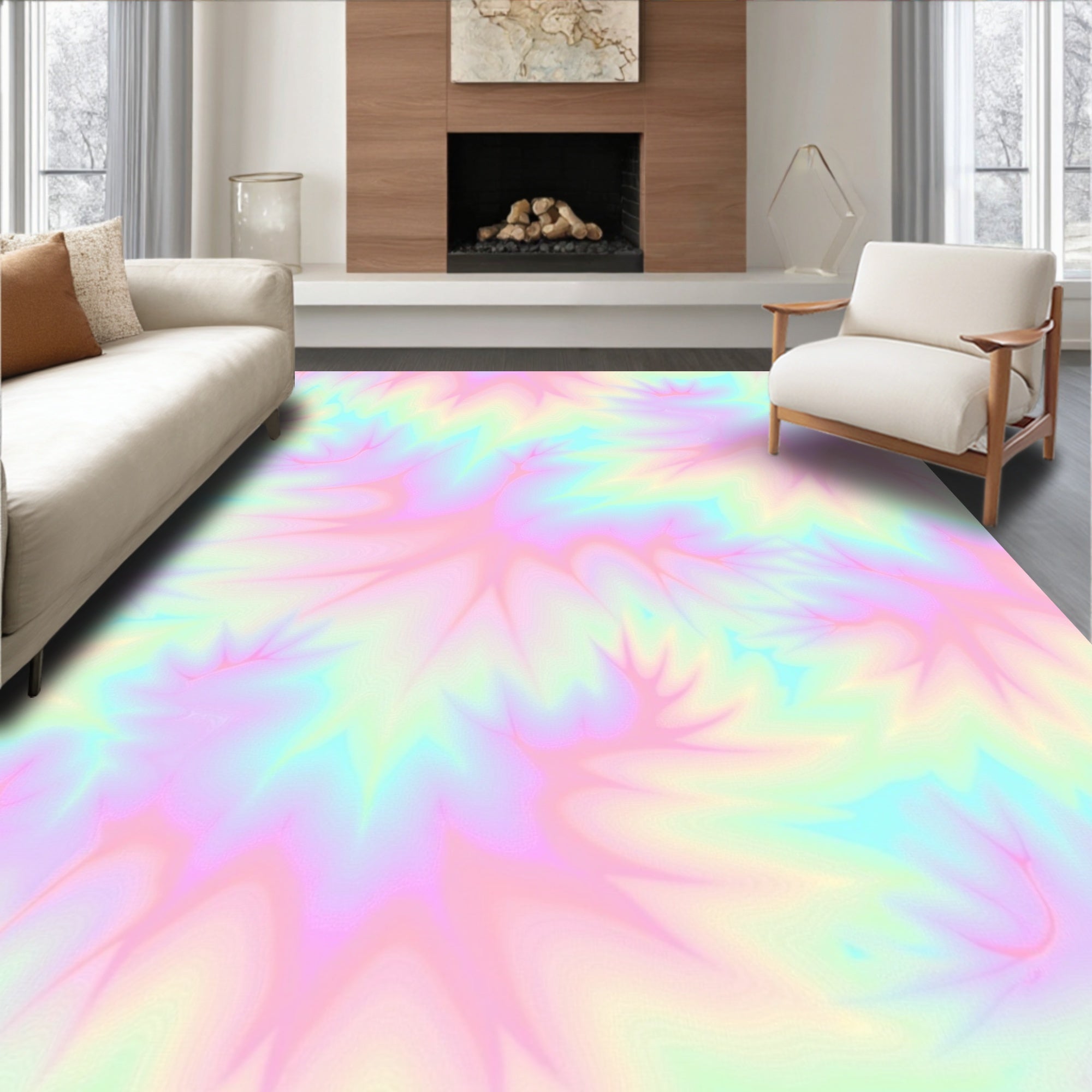 Pastel Tie Dye Starburst Pattern Rug