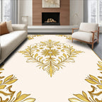 Ornate Golden Floral Vine Pattern Rug