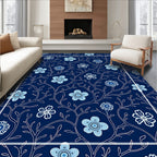 Dark Blue Floral Vine Design Rug