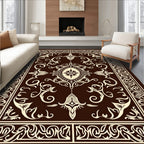 Dark Ochre Floral Scroll Pattern Rug