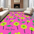 Bright Yellow Floral Pattern Rug