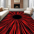 Striking Red Rays On Black Background Rug