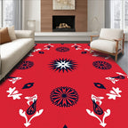 Red Graphic Sunburst Floral Pattern Rug