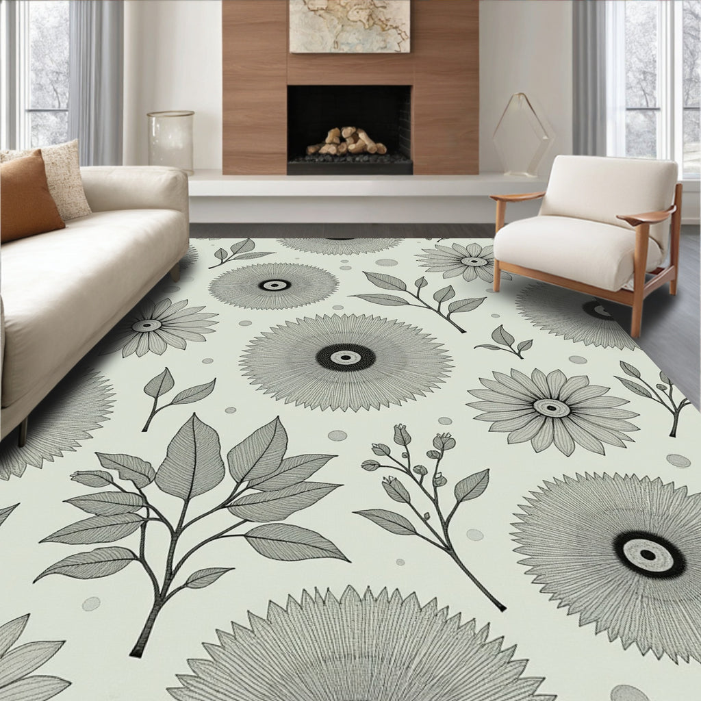 Botanical Sketch Sunburst Floral Rug
