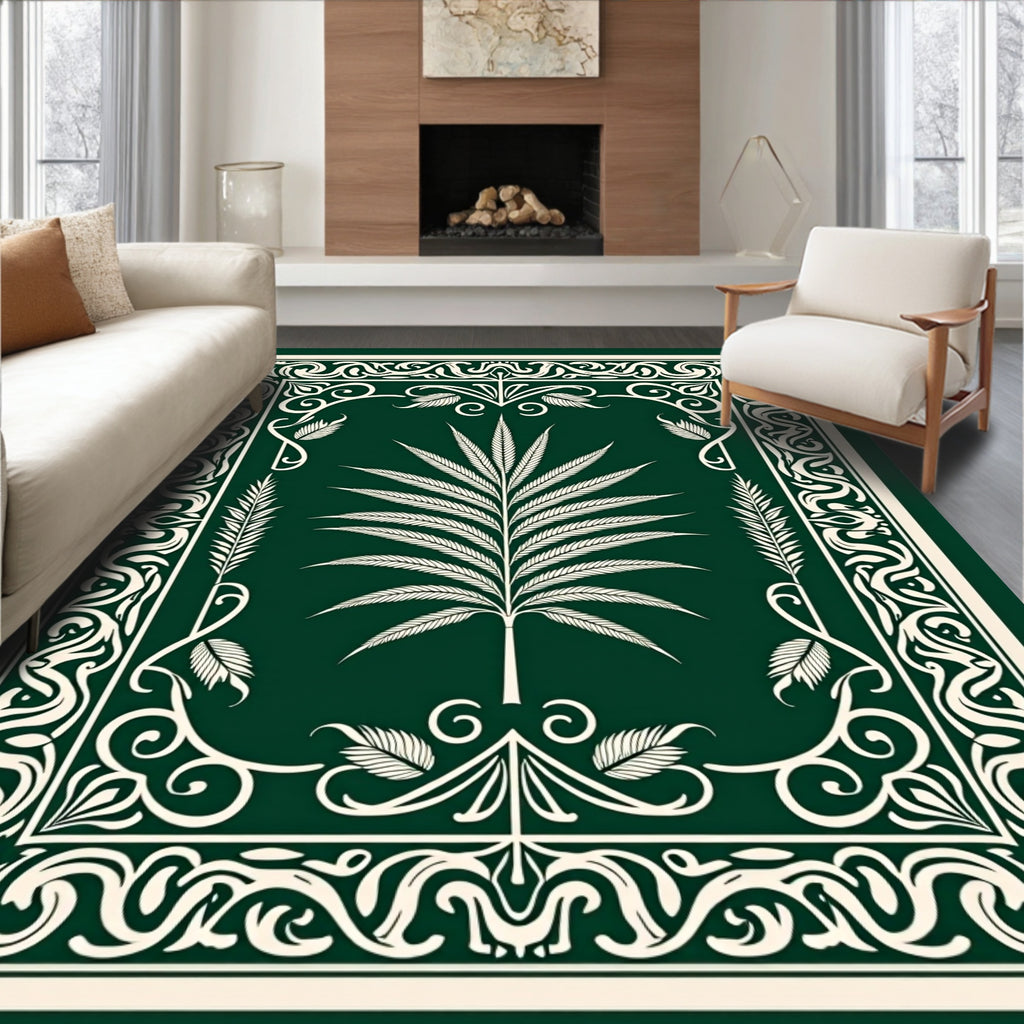 Ornate Green Fern Pattern Rug