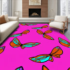 Artistic Orange Butterfly Pattern Rug