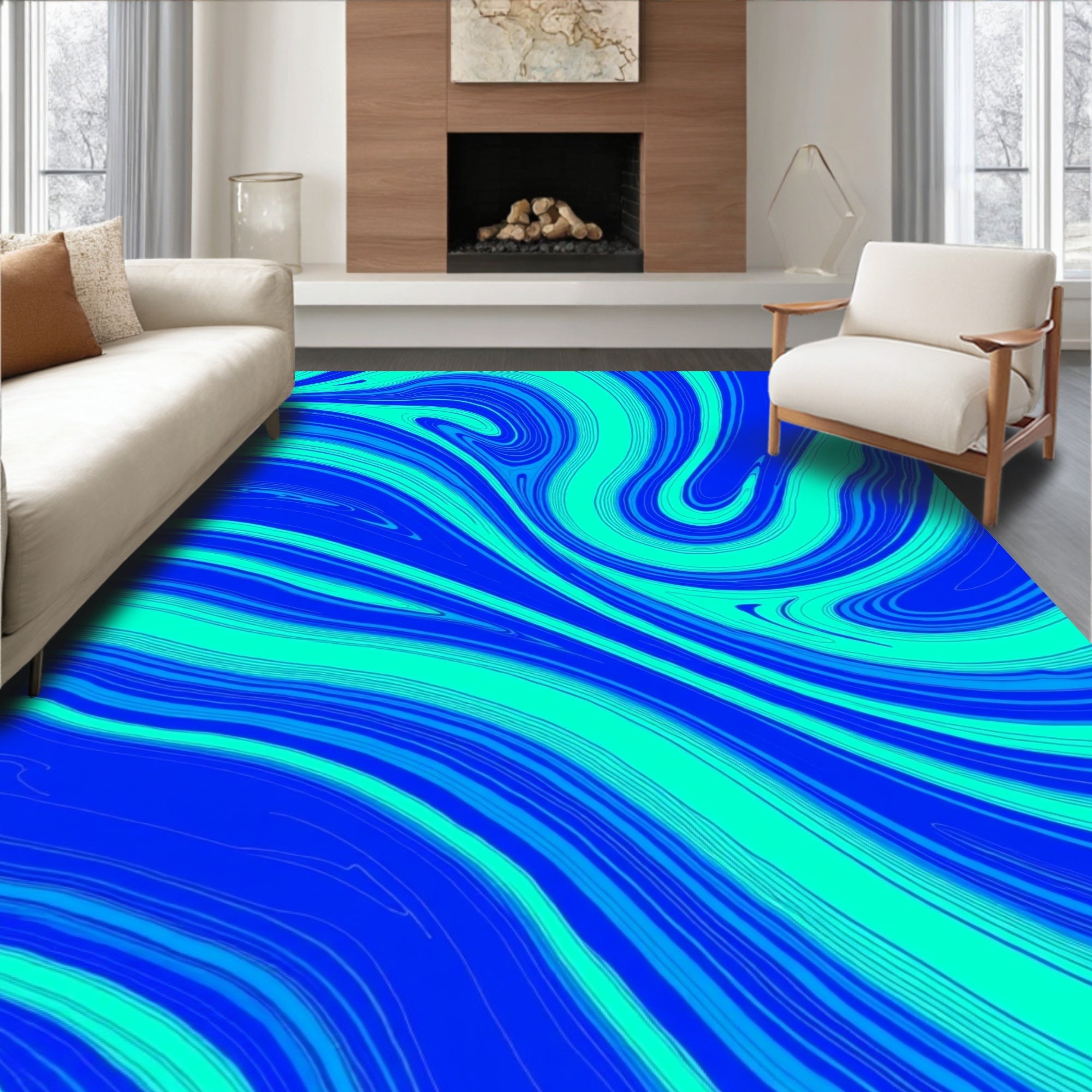 Aqua Blue Swirl Pattern Rug