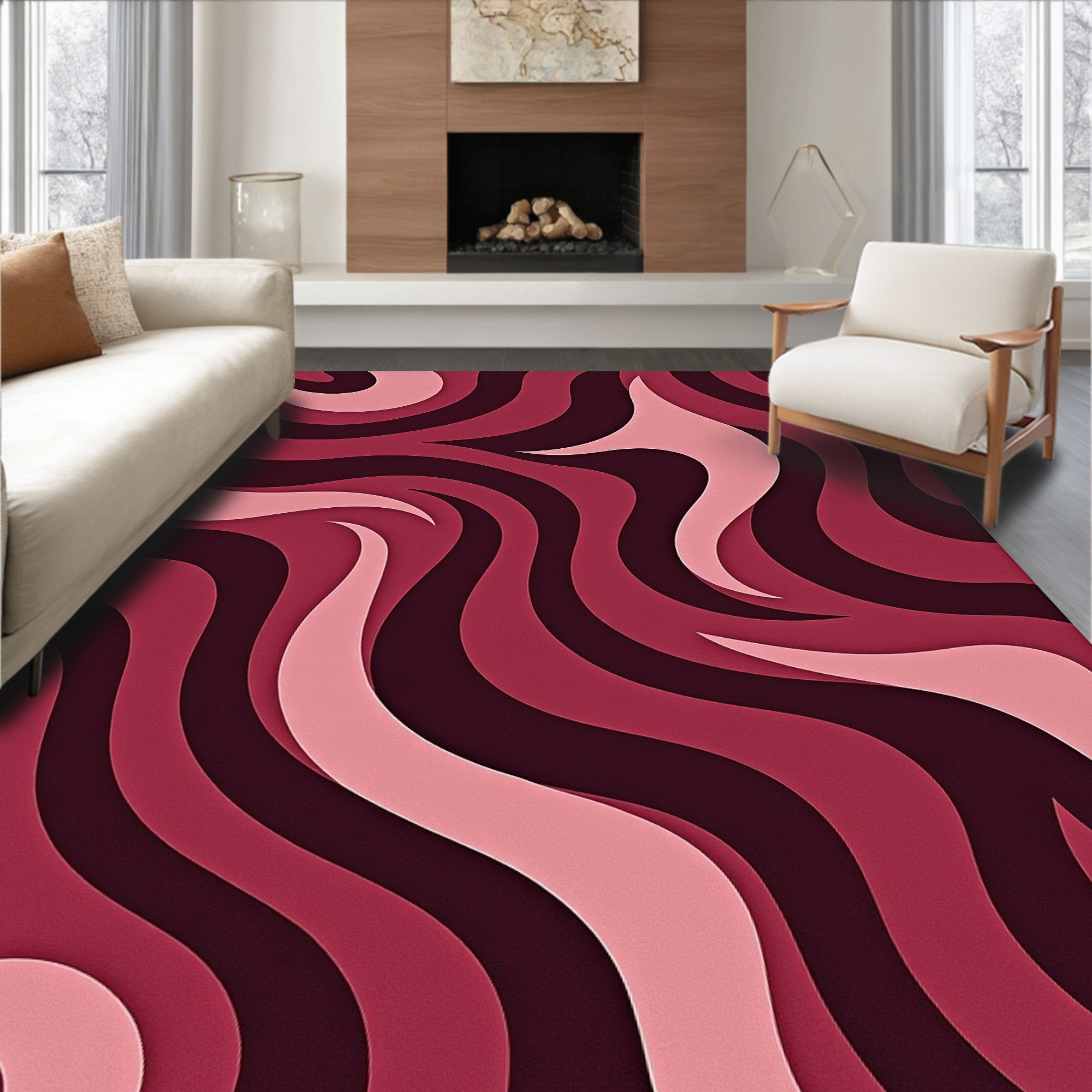Crimson Swirl Layered Pattern Rug