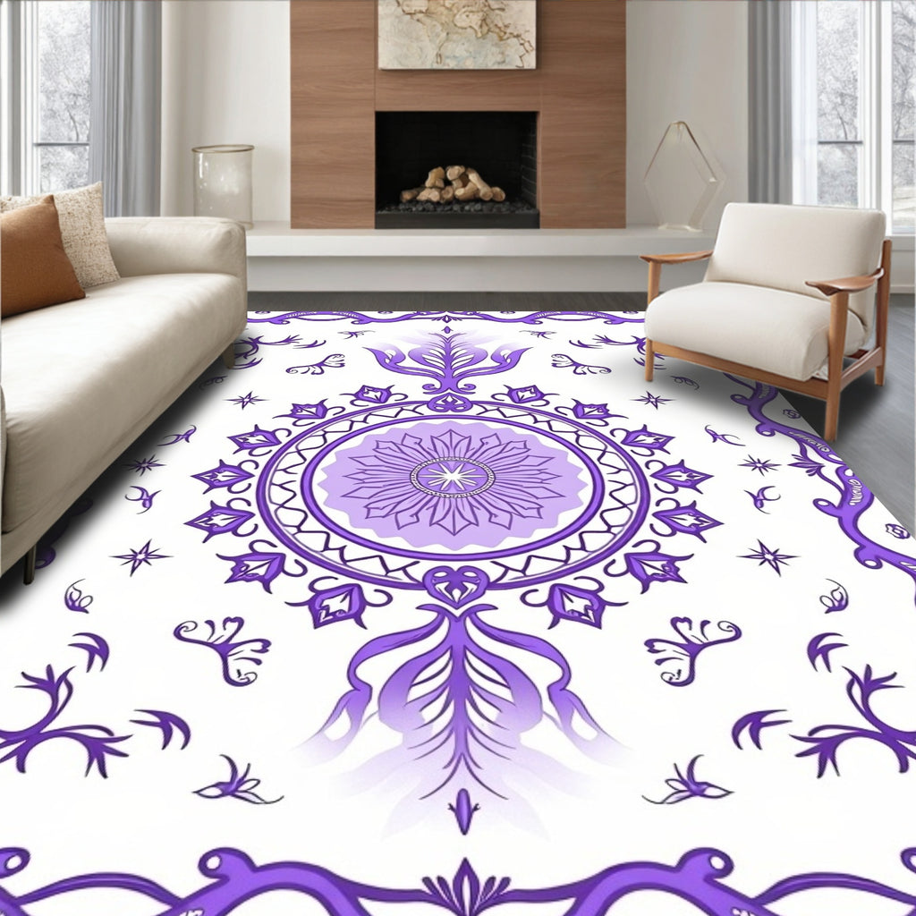 Purple Floral Mandala PatternedRug Rug