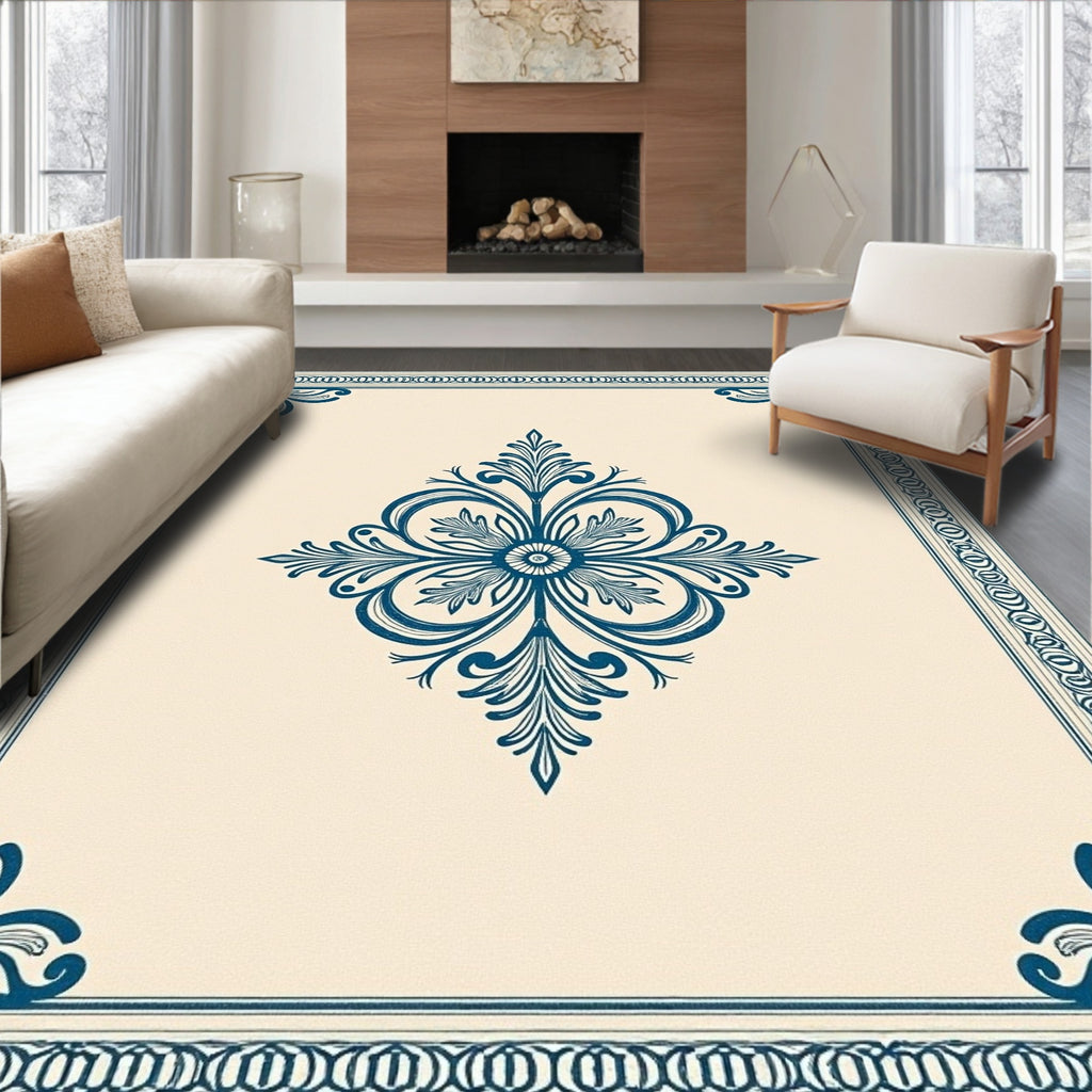 Ornate Blue Floral Timeless Design Rug