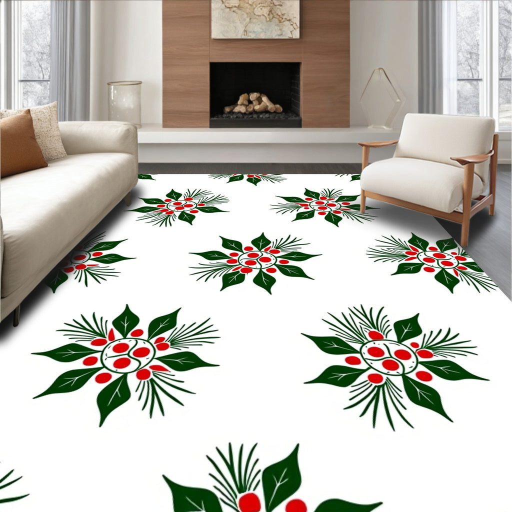 Holiday Red Green Mistletoe Wreath Rug