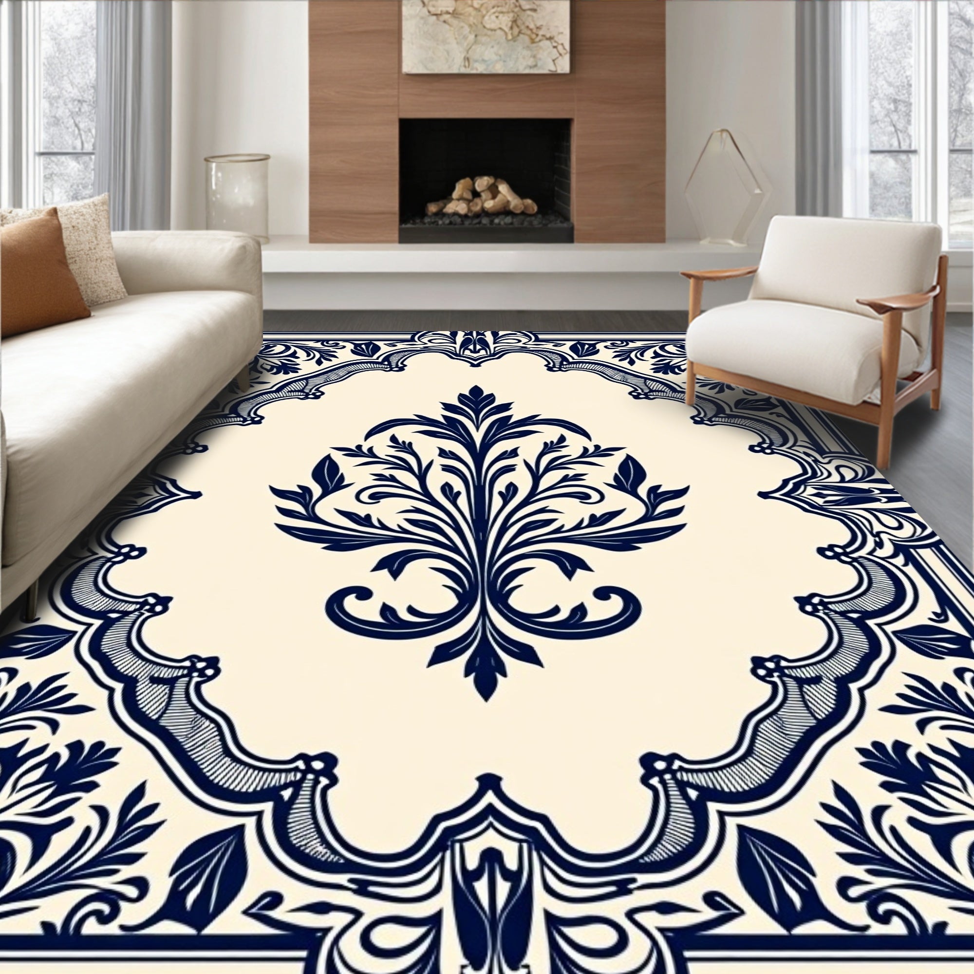 Ornate Floral Damask Design Rug