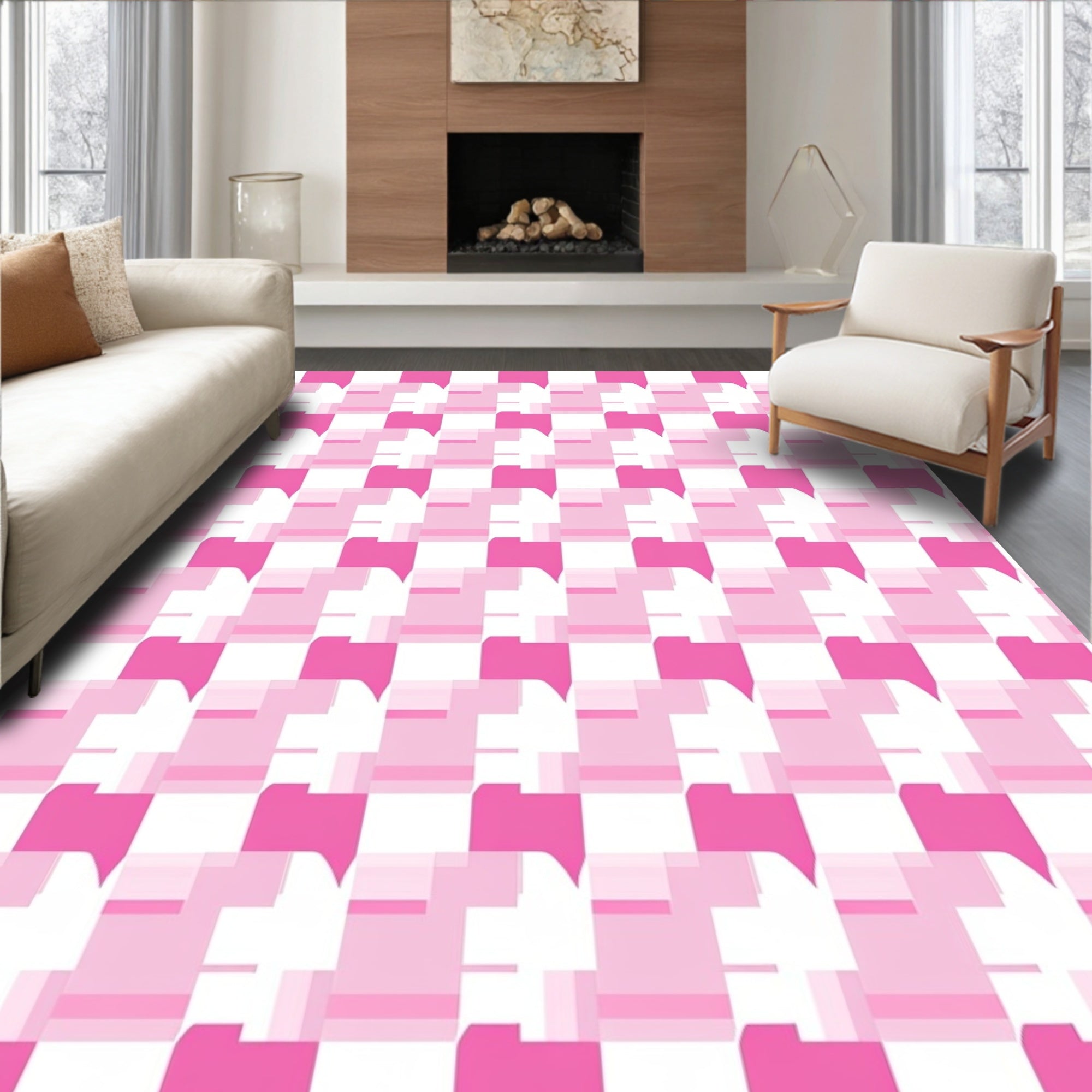 Pink geometric block pattern Rug