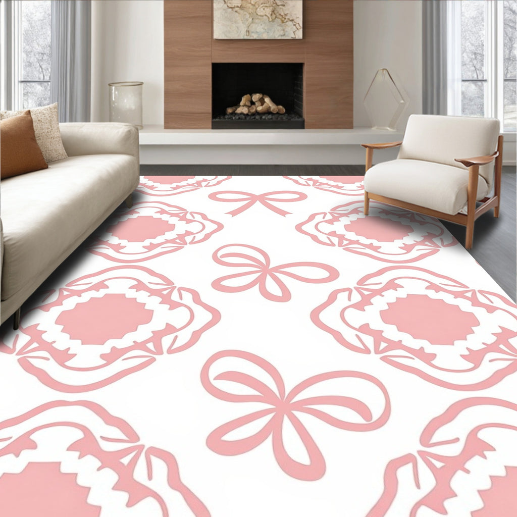 Pink Bow Laurel Pattern Rug