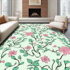 Pink Flower Vine Botanical Pattern Rug