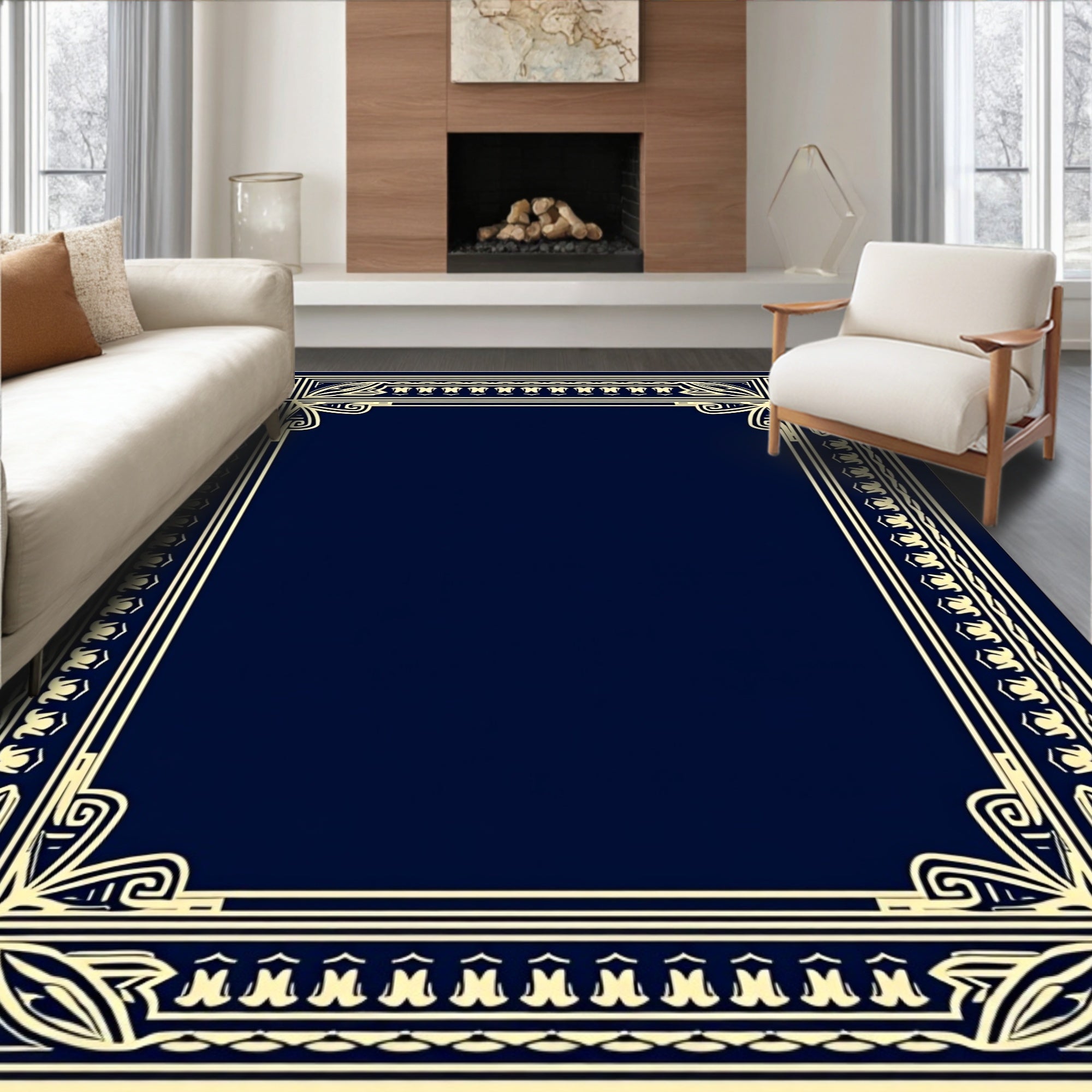 Ornate Floral Border Pattern Rug