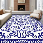 Elegant Blue White Floral Motifs Rug