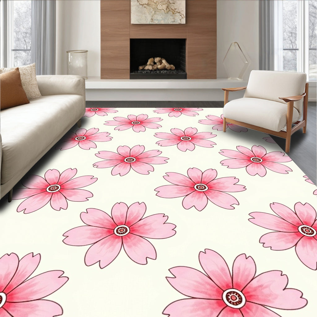 Pink Floral Print Pattern Design Rug