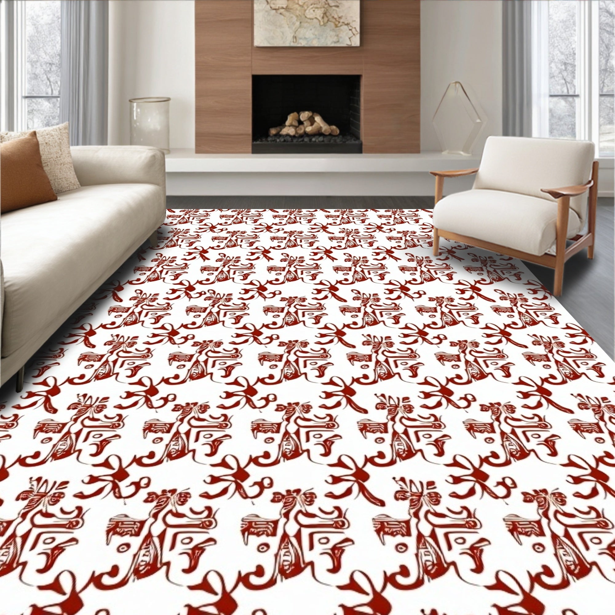 Abstract Figure And Floral Pattern Rug