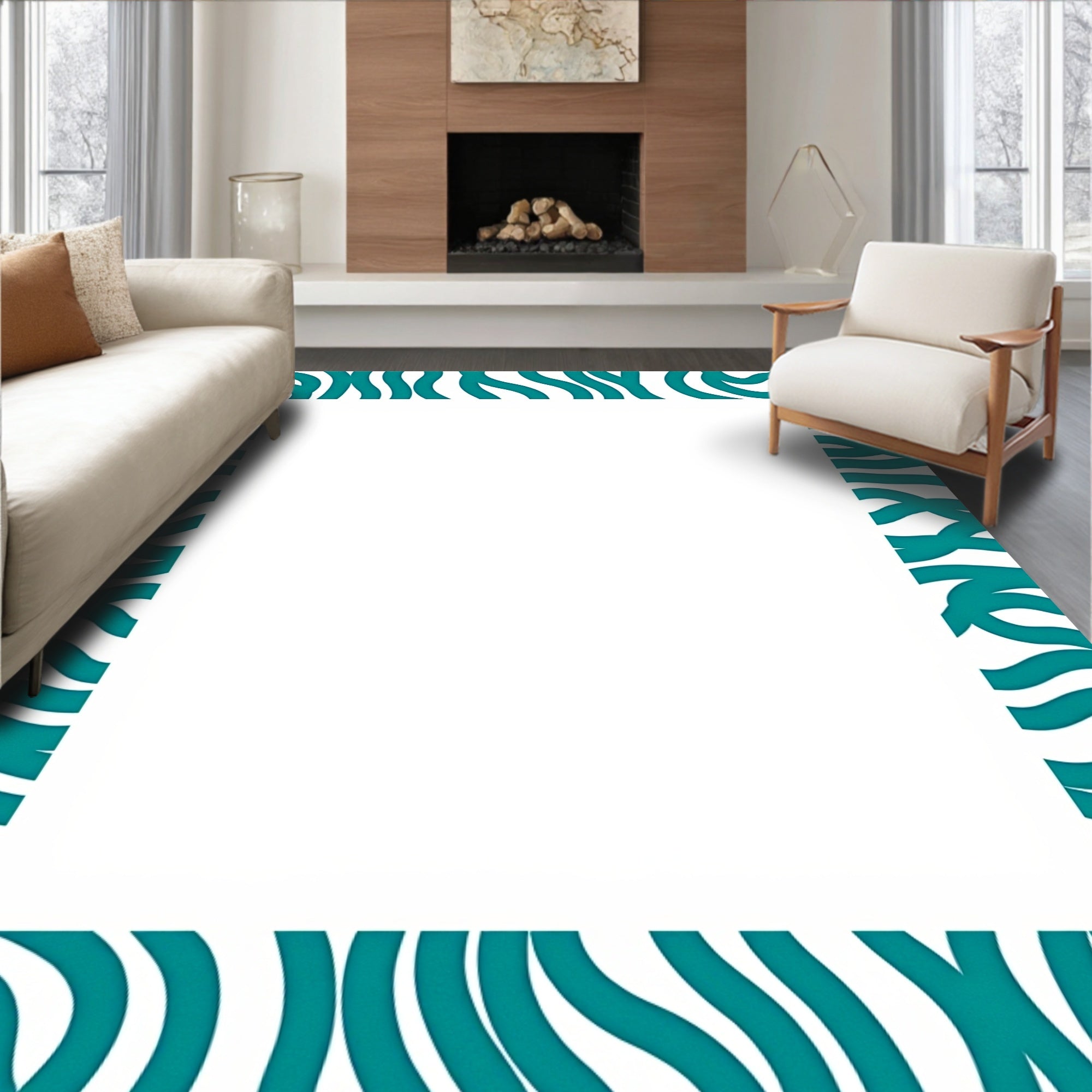 Teal Wave Modern Pattern Rug