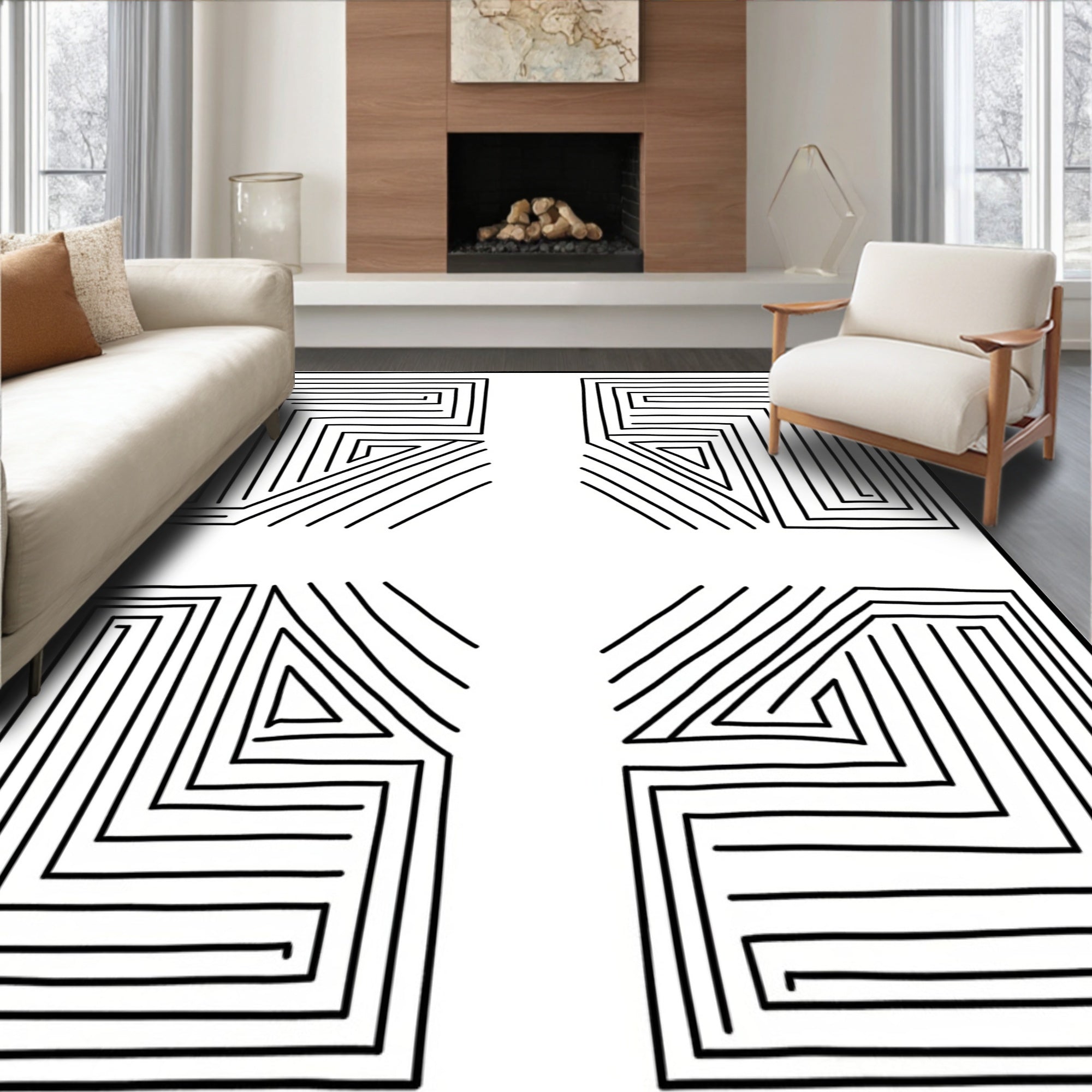 Abstract Linear Maze Design Rug