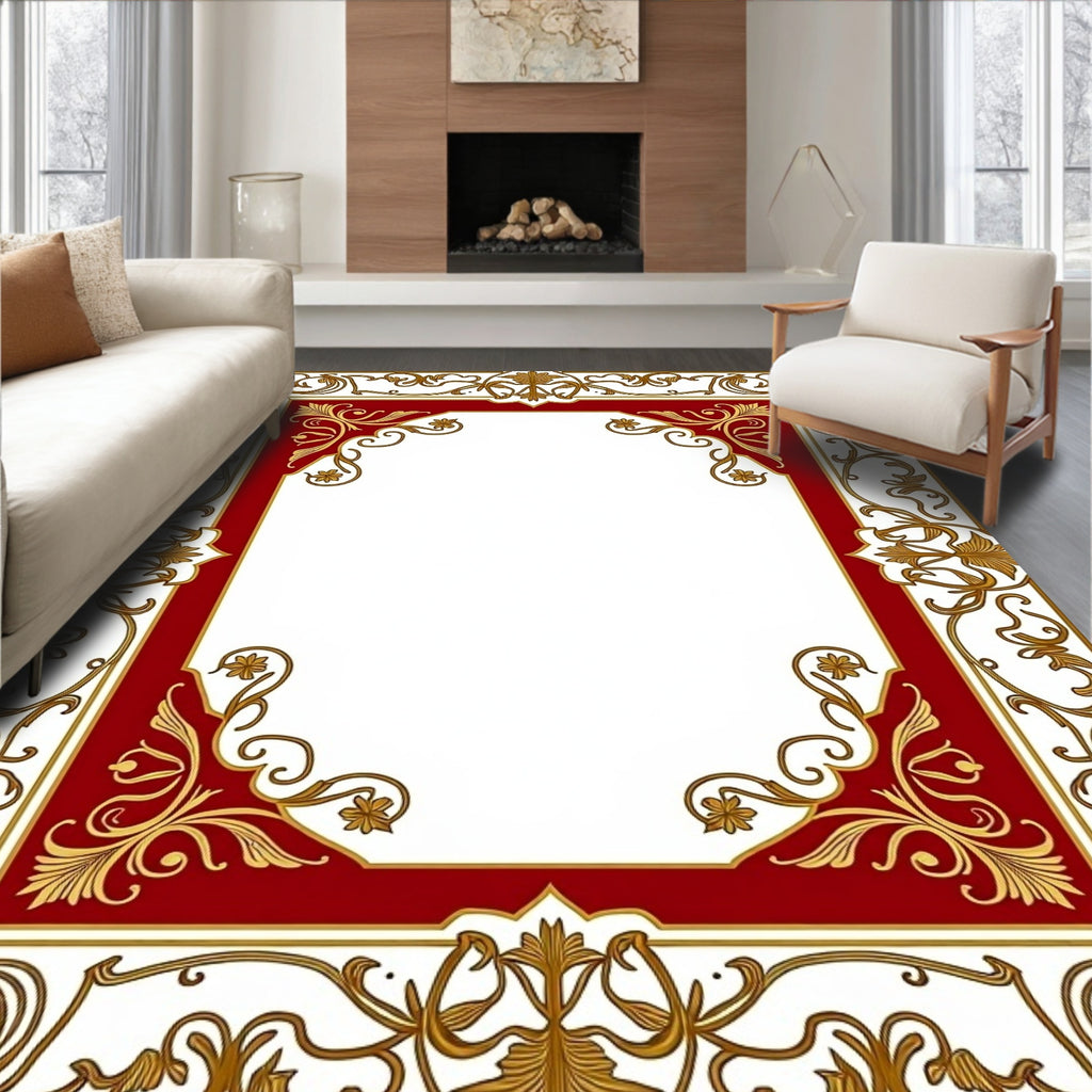 Golden Floral Red Border Rug