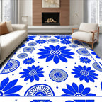 Bold Blue Floral Pattern Design Rug