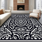 Classic Black White Intricate Ornate Rug