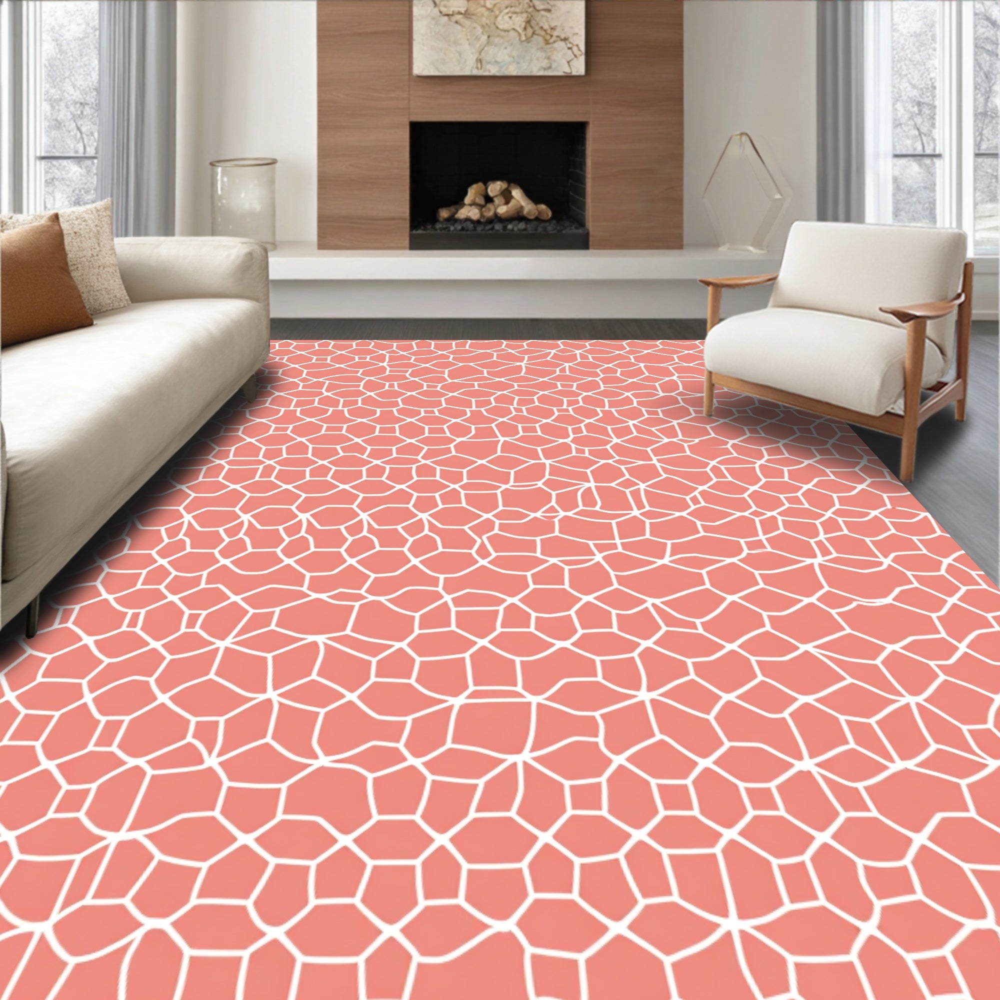 Coral Organic Cell Pattern Rug