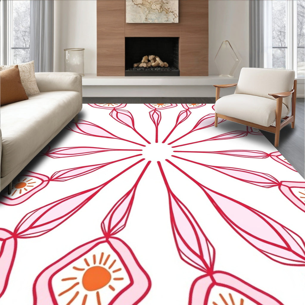 Radiant Sunburst Floral Pattern Rug
