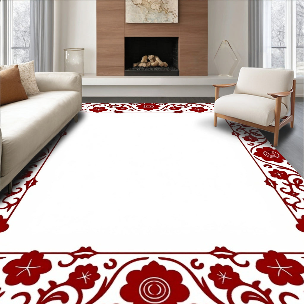 Bold Red Floral Vine Motif Rug