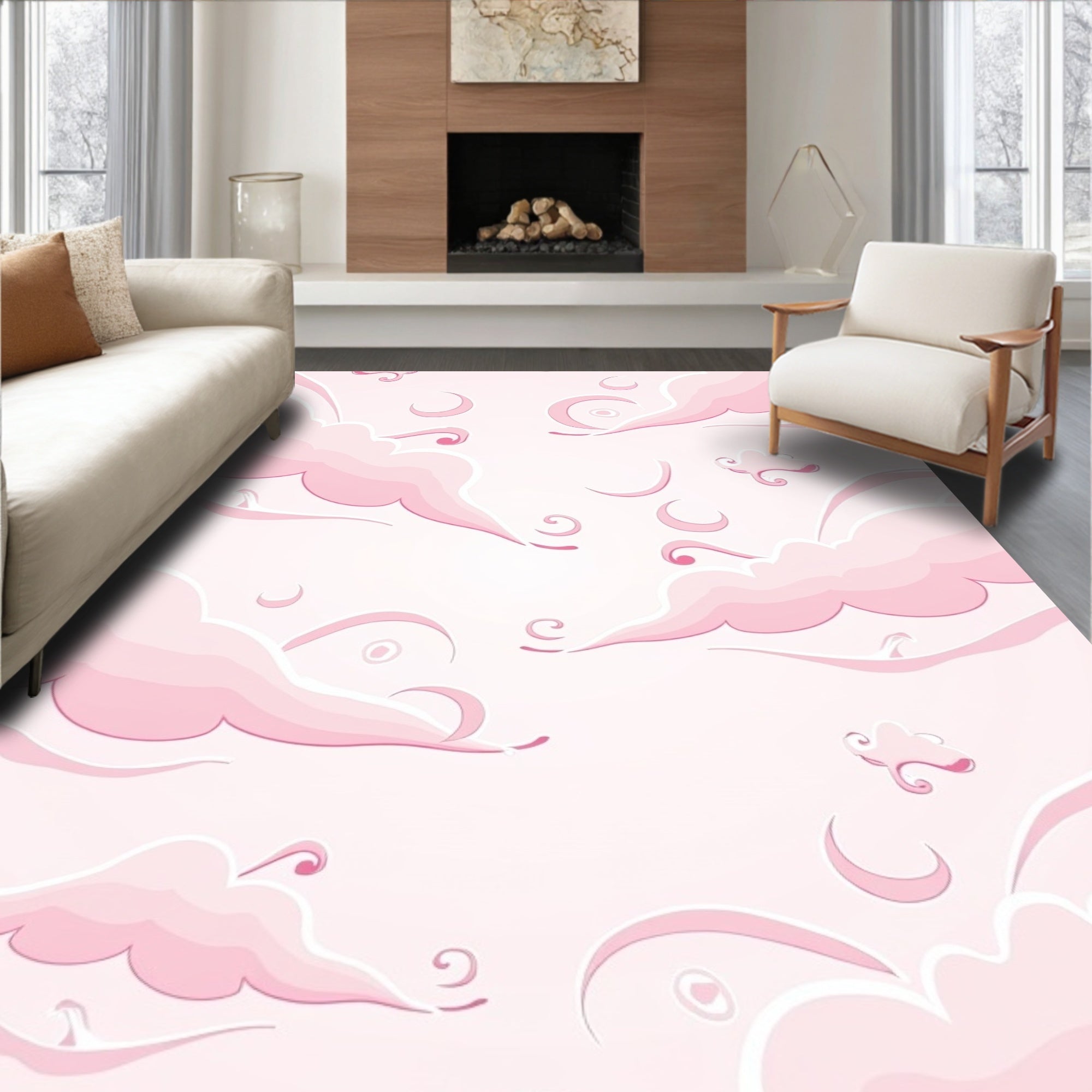 Pink Cloud Swirl Pattern Rug