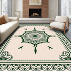 Dark Green Floral Mandala Border Rug