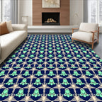 Navy Teal Floral Geometric Pattern Rug