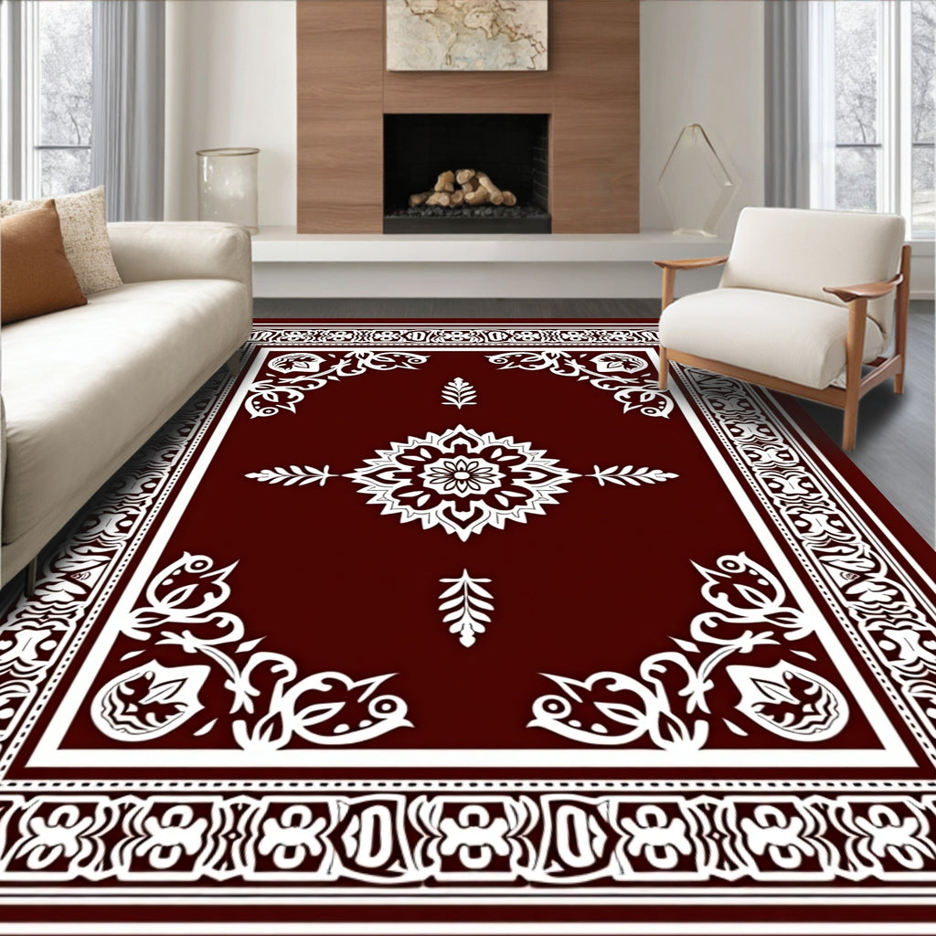 Ornate Floral Medallion Vine Border Rug