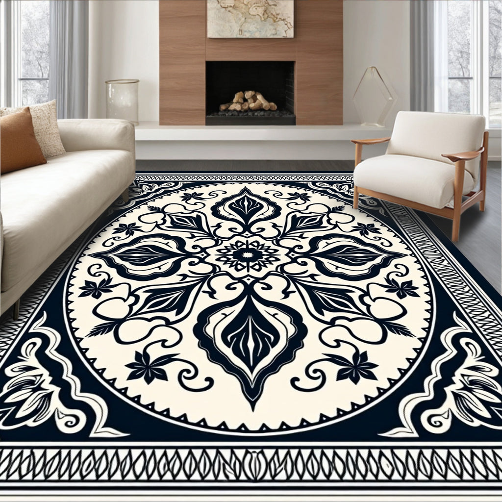 Classic Floral Medallion Border Design Rug