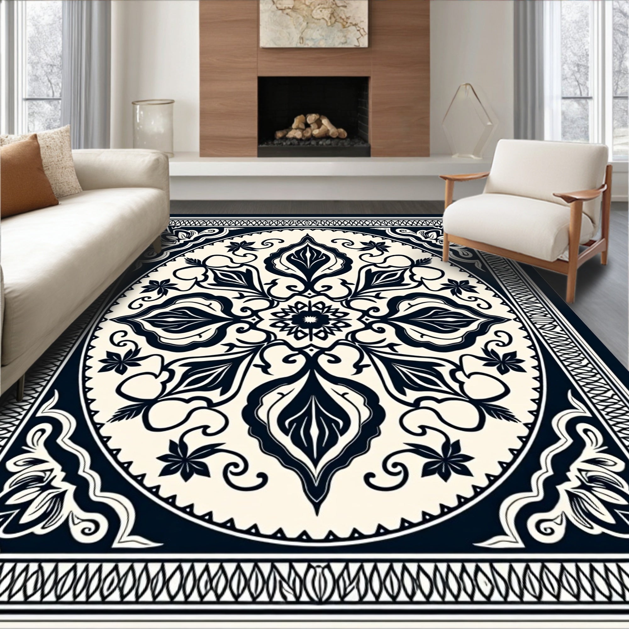Classic Floral Medallion Border Design Rug