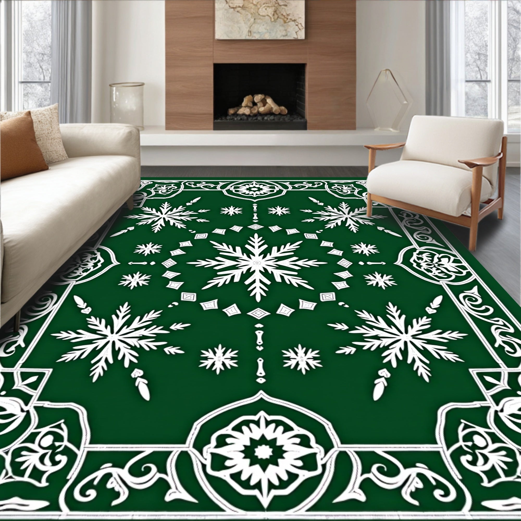 Emerald Green Snowflake Ornamental Rug