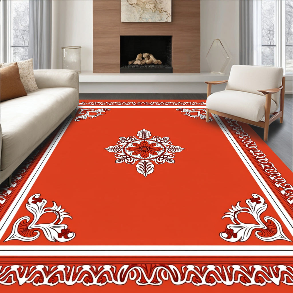 Vintage Floral and Leaf Border Pattern Rug