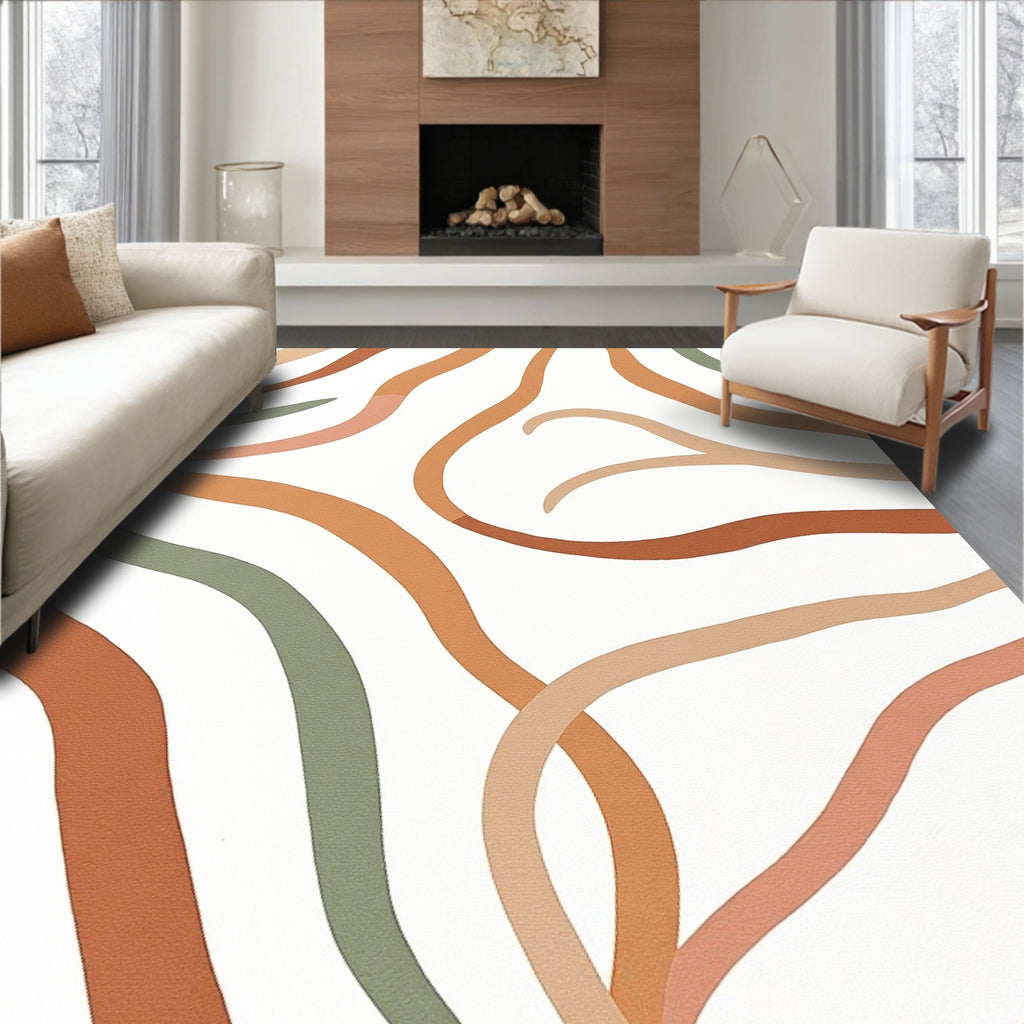 Abstract Wavy Terracotta Pattern Rug