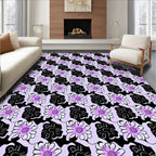 Purple Daisy Black Flower Pattern Rug