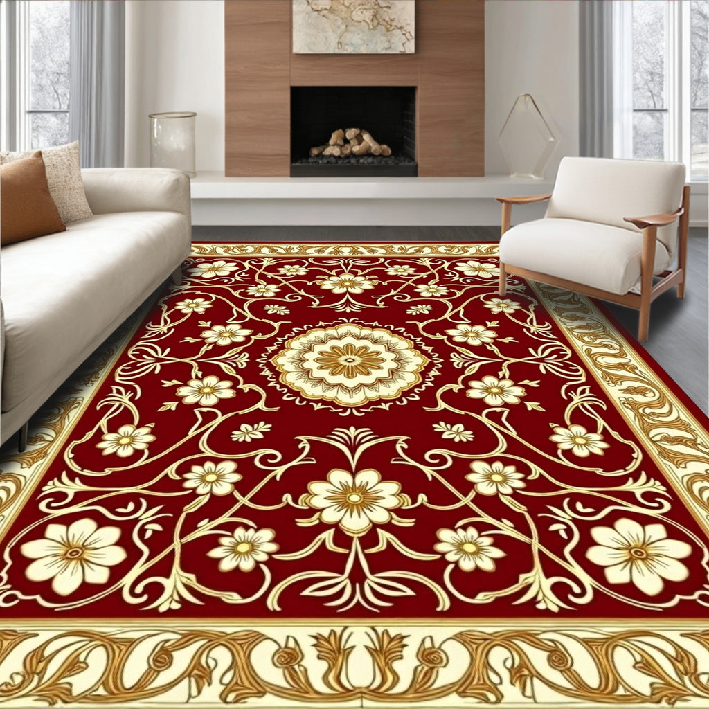 Rich Floral Vine Border Accents Rug