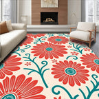 Retro Red Teal Floral Pattern Rug