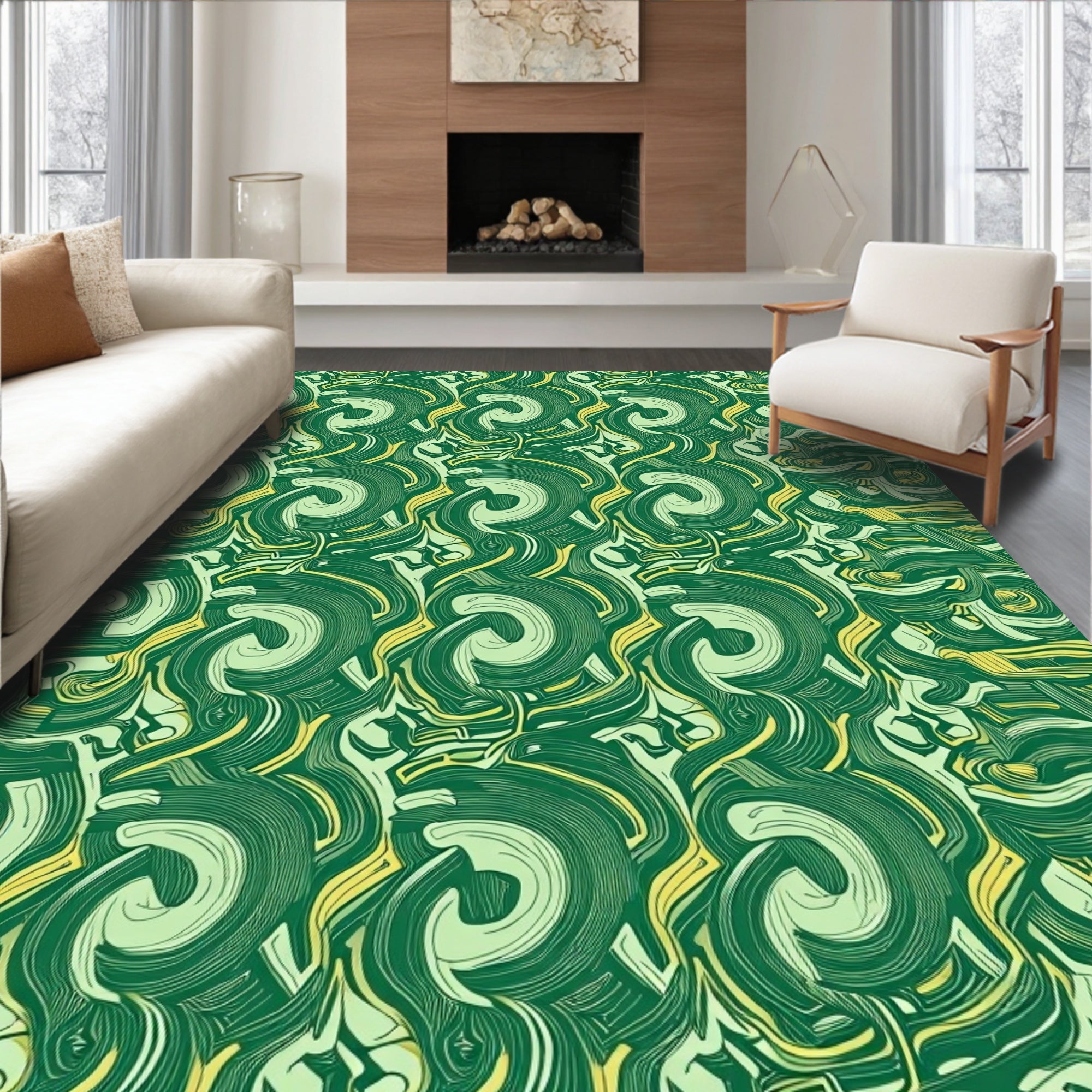 Organic Swirls Patterned Emerald Design Rug