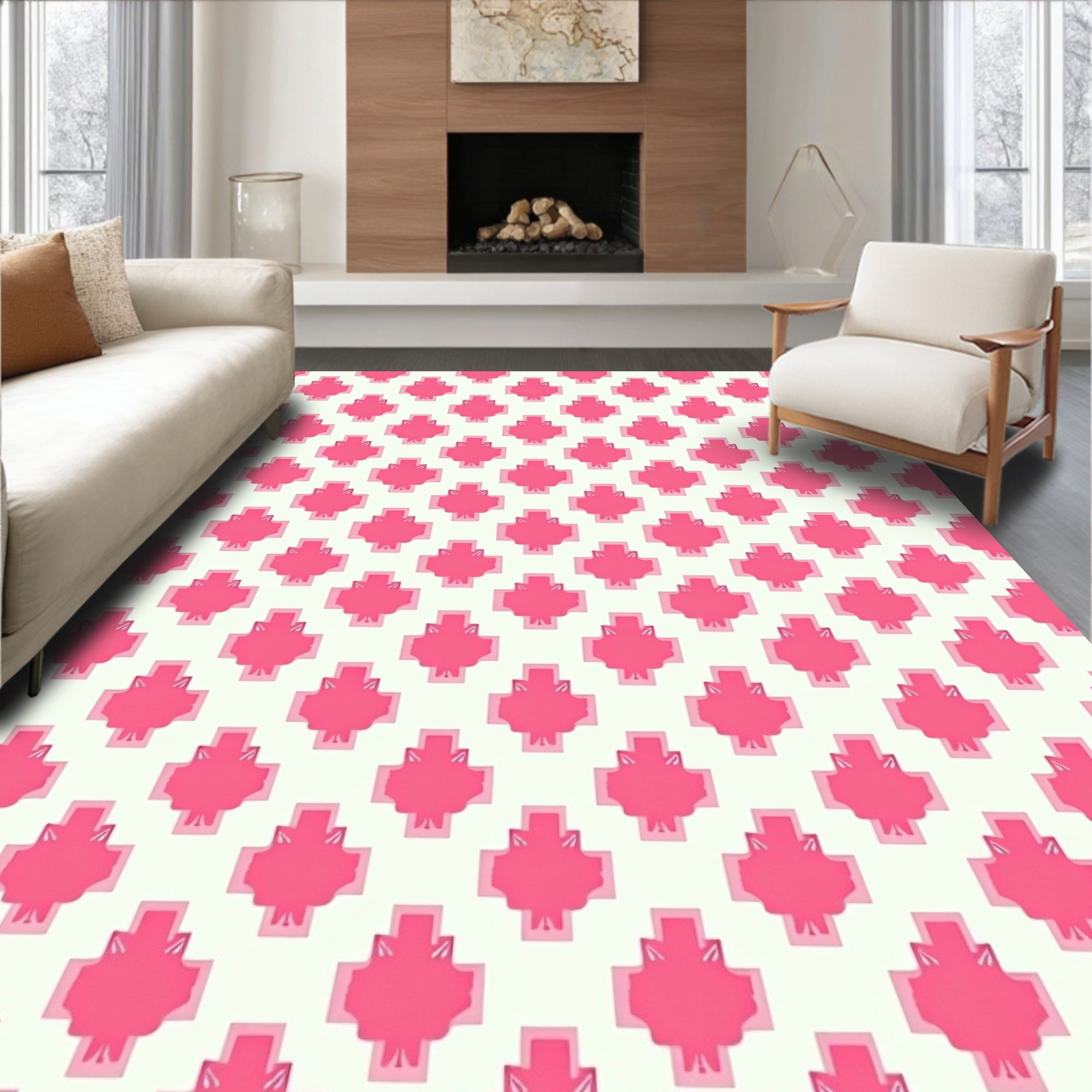 Pink Geometric Cluster Pattern Design Rug