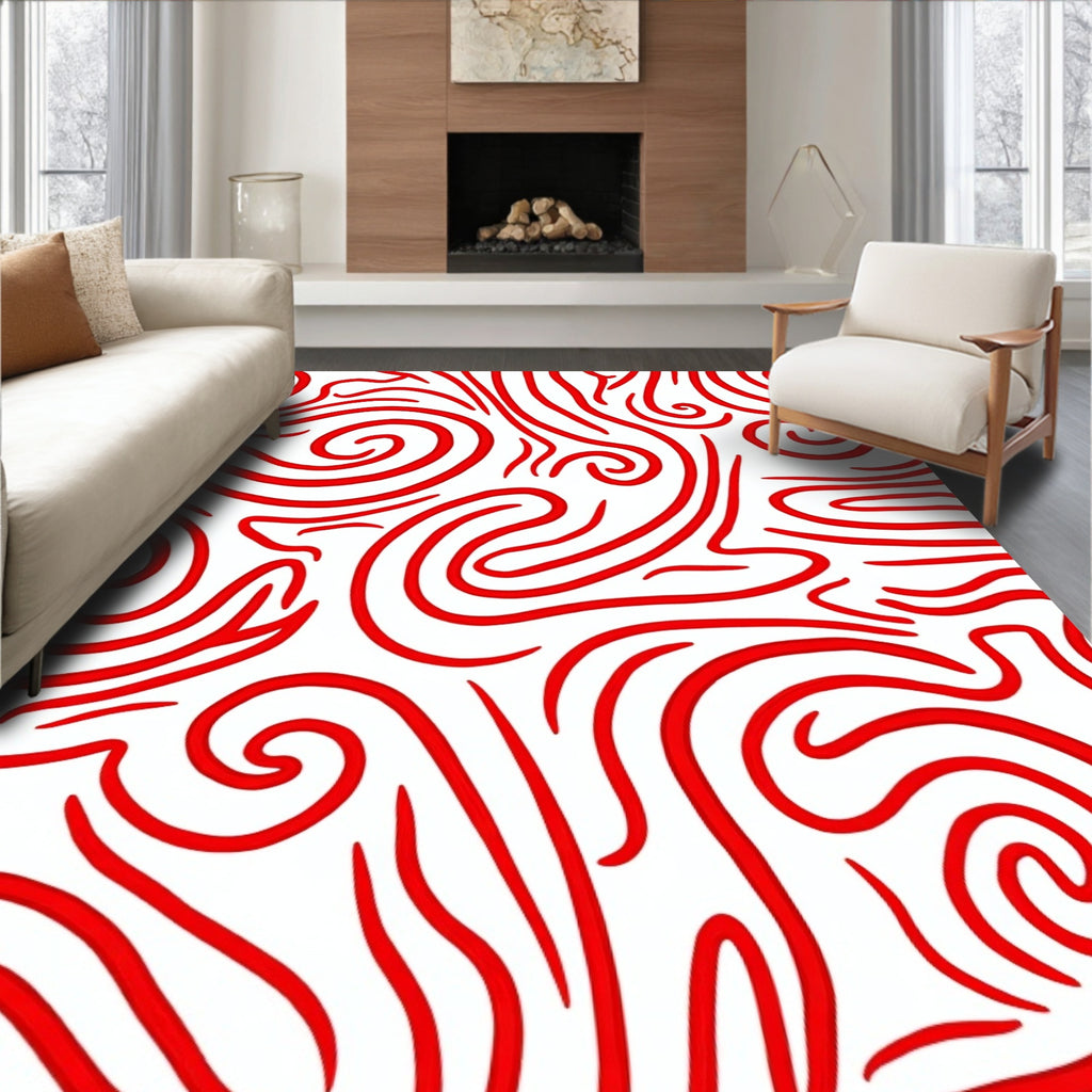 Bold Red Swirl Pattern Rug
